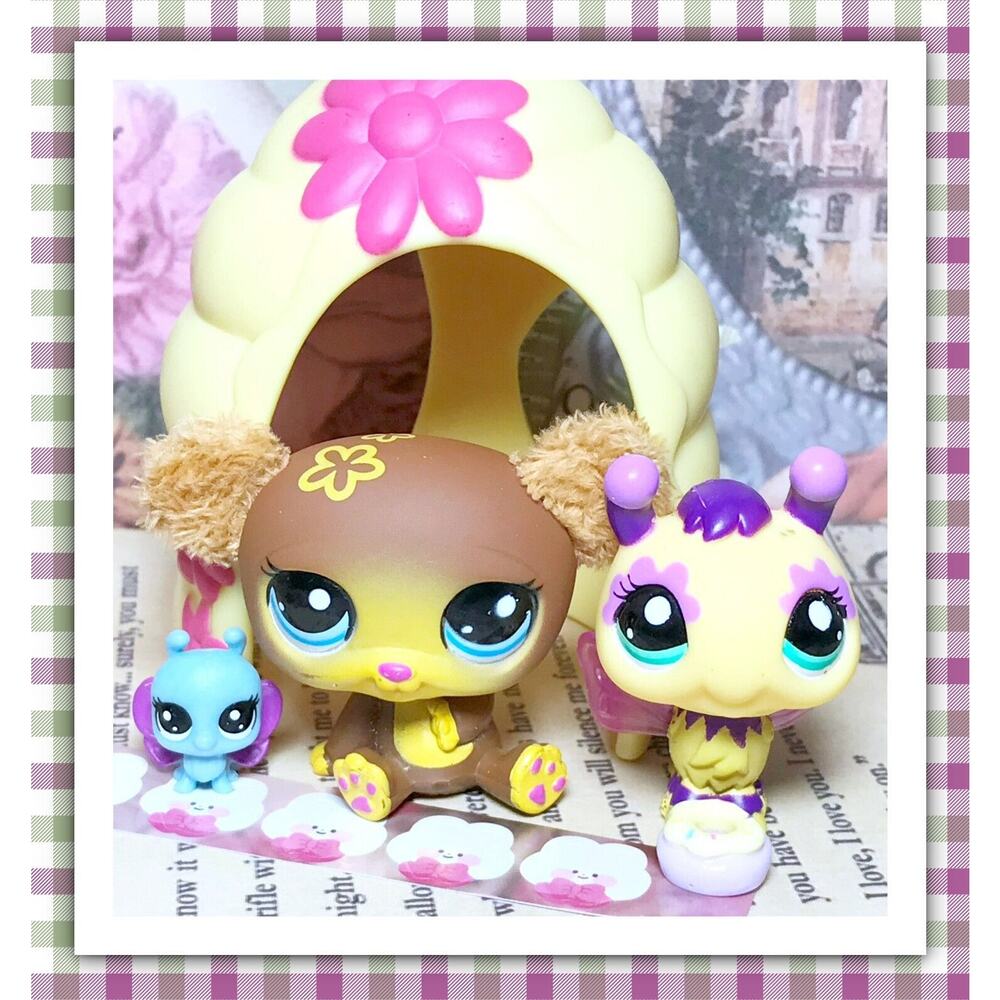 Authentic Littlest Pet Shop LPS #2468 #2467 Cuddly Ears Teddy Bear Honey Bee Set